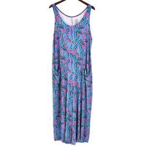 MeUndies Modal Jumpsuit Womens 2X Miami Nights Palm Print Wide Leg Pink Blue